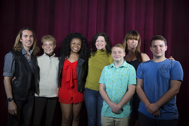 The cast of "Out of the Shadows," from left to right: Zachary Hines, Roxane Fay, Shelby Ronea, Vickie Daignault, Chandler Bodimer, Rachyl Carey, David Campbell. - Chris Zuppa