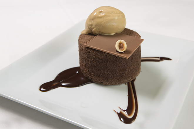 DIVINE DESSERT: Cena’s chocolate - Marsala cake with salted caramel gelato. - CHIP WEINER