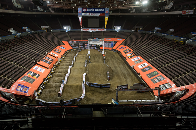 Pre-race vision of the track at the U.S. Bank Arena in Cincinnati, the previous event before the round in Tampa. - AMSOIL Arenacross / Josh Rud.