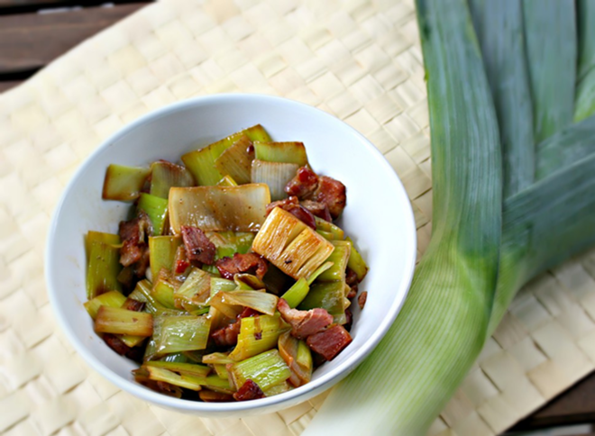 Give leeks a chance this St. Patty's Day: Braised Leeks and Irish Bacon - Katie Machol Simon