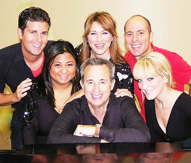 SINGING FROM THE HEART: Bottom row left to right: LuLu Picart, David Friedman, - Alison Burns. Top row: Fred J. Ross, Heather Krueger, Craig Sculli. - Midge Mamatas/Stageworks
