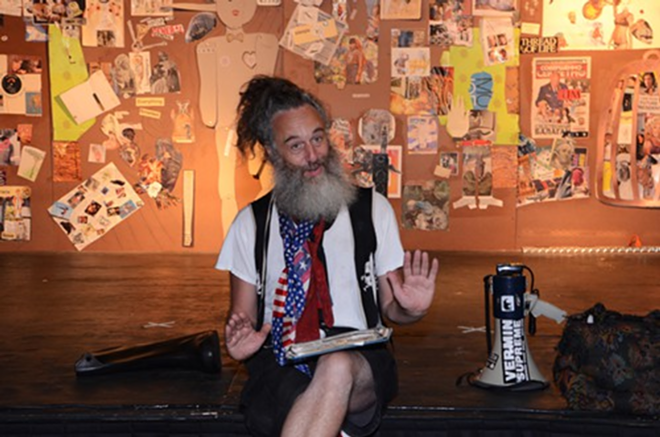 Vermin Supreme speaking to the assembled at CL Space - Ryan Bauer