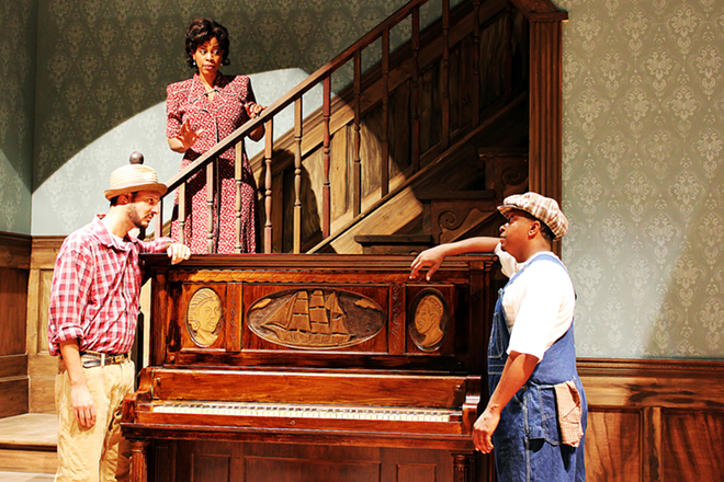KEYS TO GREAT DRAMA: From left, Sati Word, Tanesha Gary and Bryant Bentley contend with more than an old fixture in The Piano Lesson. - ROMAN BLACK