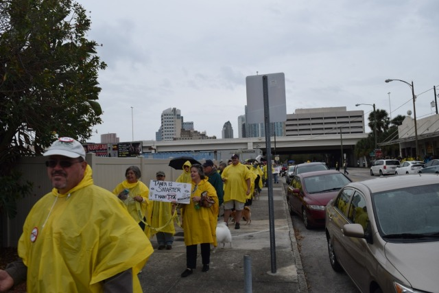 In Feb. of 2016, activists braved the rain to protest TBX because of the neighborhoods it was slated to demolish as well as the emphasis it placed on widening roads over providing alternatives to driving. - Terrence Smith