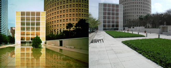 THE PLAZA THEN AND NOW: The pools were sacrificed on the altar of valet parking a decade ago. - WOLF ARCHITECTURE