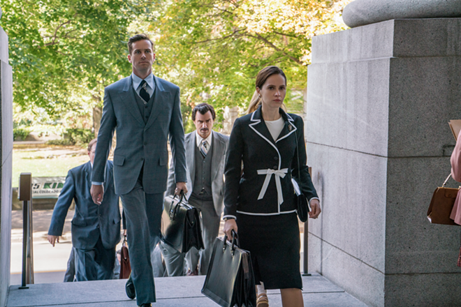 Armie Hammer as Marty Ginsburg, Justin Theroux as Melvin Wulf, and Felicity Jones as Ruth Bader Ginsburg star in Mimi Leder's On the Basis of Sex, a Focus Features release. - JONATHAN WENK / FOCUS FEATURES