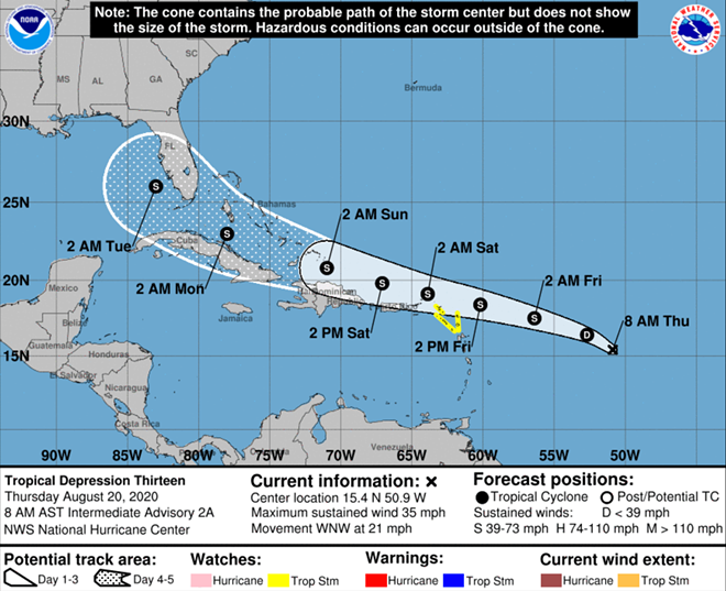 With Florida in its path, Tropical Depression 13 develops in the Atlantic