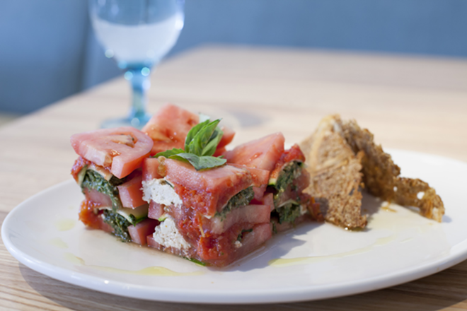 LAYERED WONDER: The Cider Press Café’s Garden Lasagna is Italy on a plate. - Nicole Abbett