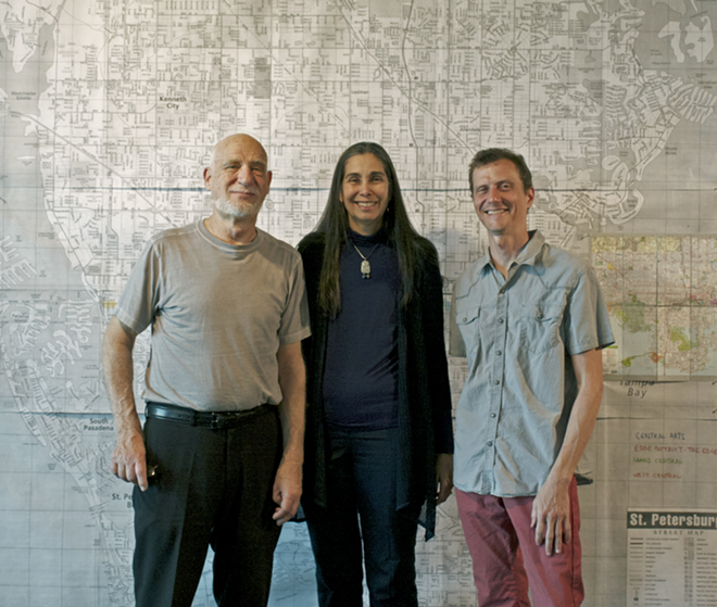 MAPPING OUT A NEW FUTURE: From left, Robert Stackhouse, Carol Mickett and Thaddeus Root are the collaborative team designing a unifying visual theme for bus shelters along Central Avenue in St. Petersburg. - Janett Pulido