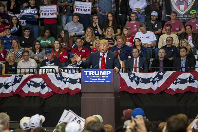 Republican presidential front-runner Donald Trump addressed more than 10,400 supporters inside the University of South Florida Sundome. TPD estimates at least 2,000 were turned away. - KIMBERLY DEFALCO