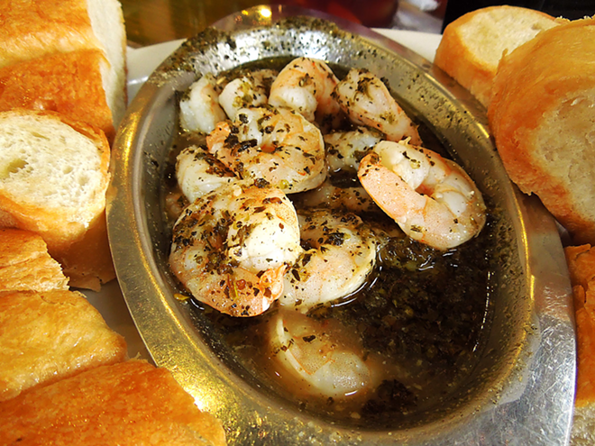 GET DRUNKEN: Camarones Borracho, or Drunken Shrimp, is a standout, with highly dunk-worthy herbal mojo sauce. - Jon Palmer Claridge
