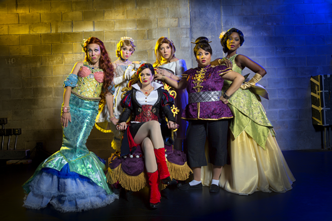 THE PRINCESS POSSE: From left, Kali Rabaut at The Little Mermaid, Breanne Pickering as Cinderella, Michelle Knight as Snow White, Becca McCoy as Sleeping Beauty, Lulu Picart as Hua Mulan and Ericka Dunlap as The One Who Kissed The Frog.  - Rob/Harris Productions