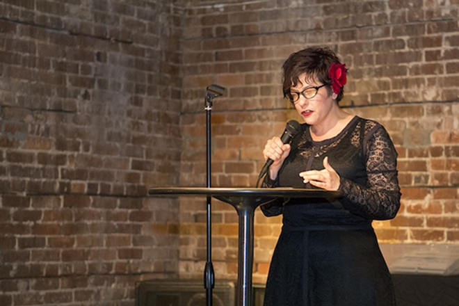 Ronni Radner reads "My Luck" at the 2016 Writing Contest awards event at CL Space on Mar. 16. - Chip Weiner