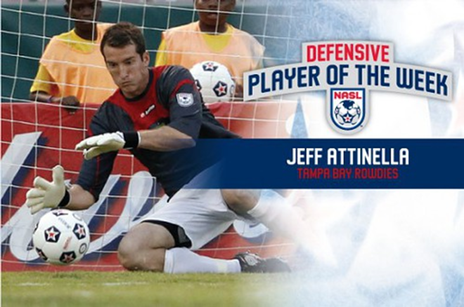 Jeff Attinella got in on the act for receiving player of the week honors when he was named the NASL Defensive Player of the Week on Monday after making four saves in the win over Minnesota. - rowdiessoccer.com