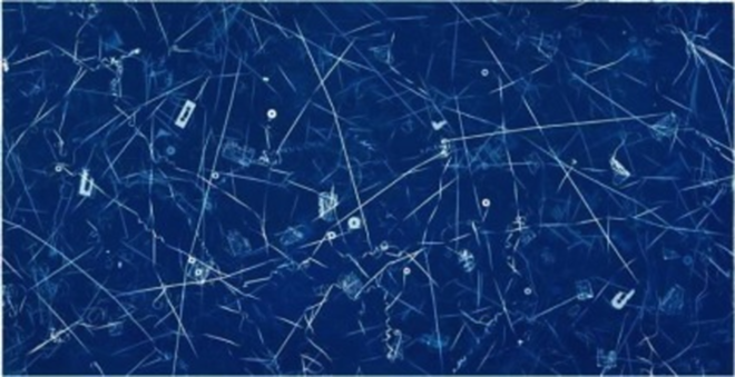 Christian Marclay: "Allover (Rush, Barbra Streisand, Tina Turner, and Others)." 2008, Cyanotype. - Photo by Will Lytch/Graphicstudio
