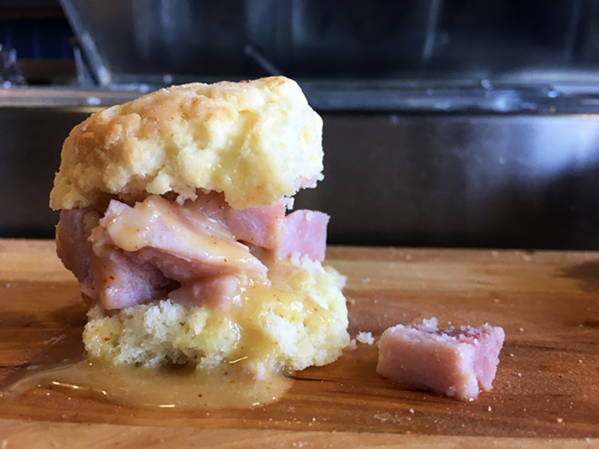 Honey Ham, one of the many fresh biscuits that Hey Giant! makes from scratch in Seminole Heights. - Courtesy of Hey Giant!