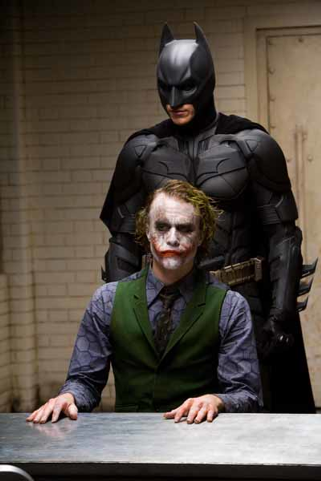 WING NUT: Heath Ledger (front) as the Joker and Christian Bale as Batman in The Dark Knight. - Stephen Vaughan