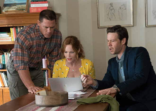 Mitchell (John Cena, left), Lisa (Leslie Mann) and Hunter (Ike Barinholtz) discover just what their daughters have planned for prom night. - Universal Pictures