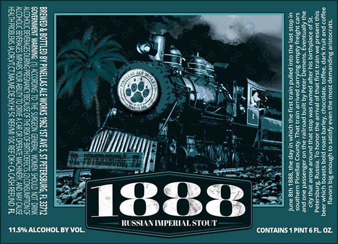 A bottle label for the Pinellas Ale Works 1888 Russian Imperial Stout. - Pinellas Ale Works via Facebook