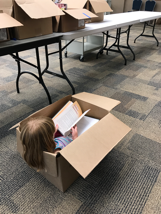 A cardboard box of one's own makes for cozy reading. - Ben Wiley