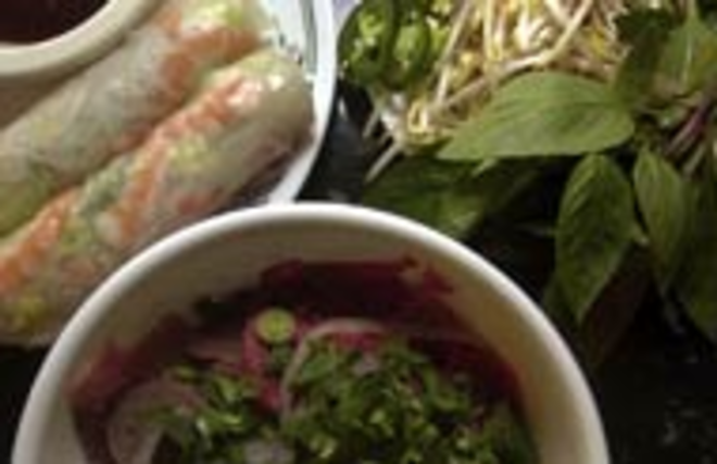 A LITTLE DIFFERENT: Pho ingredients with shrimp spring rolls wrapped in rice paper. - SHAWN JACOBSON