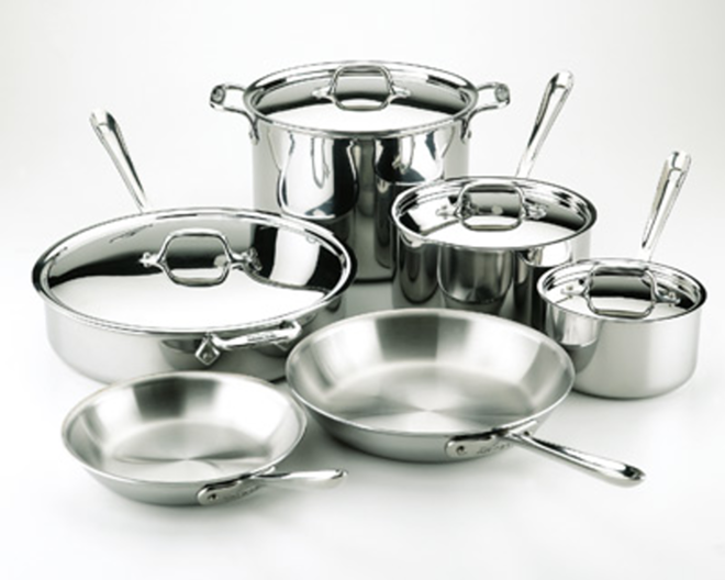 COOK'S CHOICE: All-Clad's aluminum-core stainless 10-piece set, which provides quick, even cooking. - Courtesy All-clad