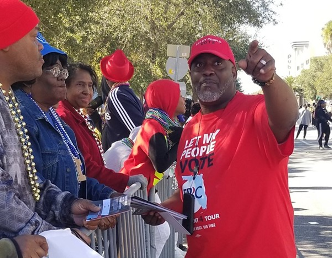 Florida Rights Restoration Coalition's Desmond Meade at the Jan. 20 MLK Parade in St. Pete - Photo via Florida Rights Restoration Coalition/Twitter
