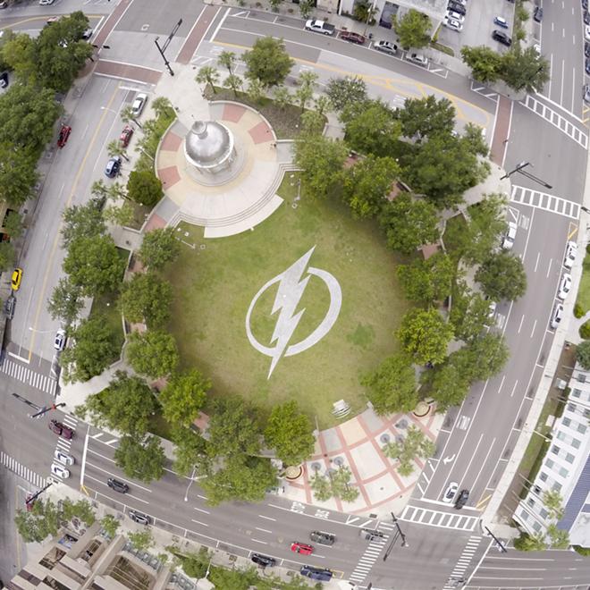 The festive lightning bolt that struck down during the 2015 Stanley Cup Playoffs at Joe Chillura Courthouse Square. - Nicole Abbett