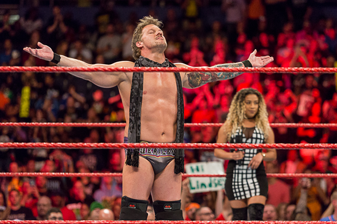 Chris Jericho presents himself to the crowd with his signature neck wear. - Tracy May