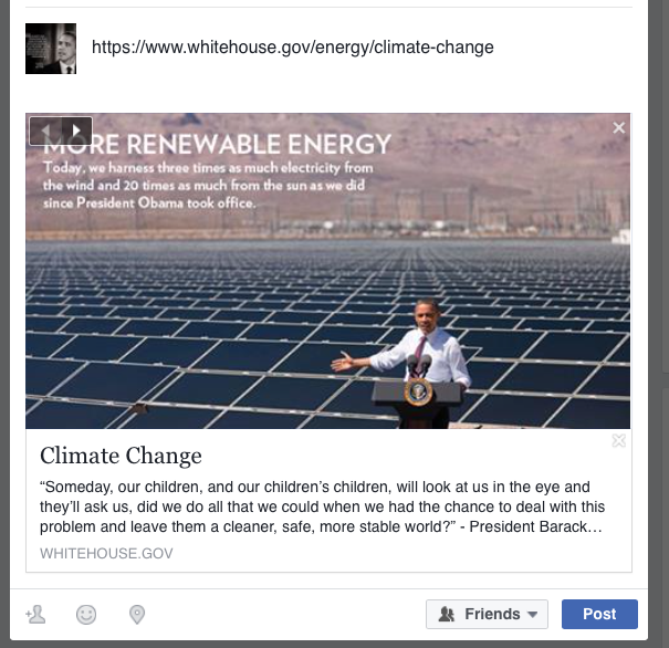 The link to the WhiteHouse.gov's Climate Change page still works on Facebook for some reason. - facebook.com
