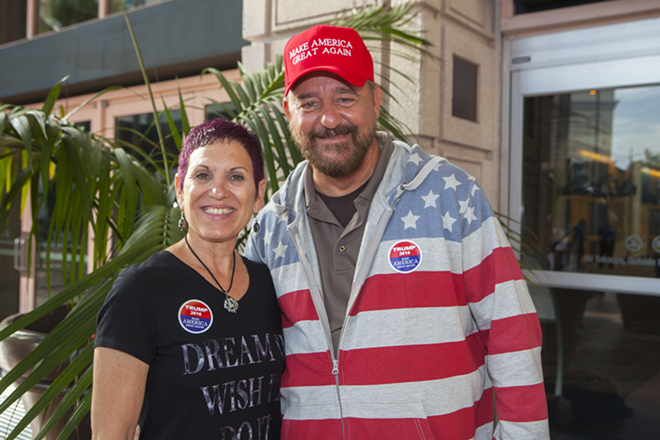 Dover's Yvette and George Wiemann arrived at the Tampa Convention Center around 6:30 a.m. for Trump's 2 p.m. rally. - kate bradshaw