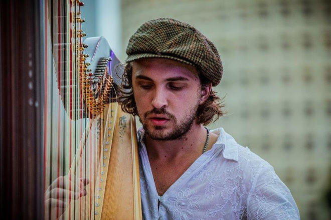 Harpist Seth Adam Lynn fronts the Ruckus Trio at St. Petersburg’s Hideaway Café
