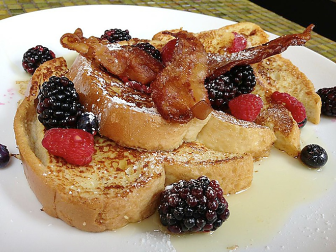 BIG BOY BRUNCH: Red Mesa Cantina runs brunch specials every week, like fresh brioche French toast with agave and bacon. - RED MESA CANTINA