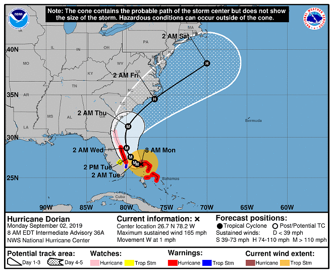 Hurricane Dorian is still moving west, while Florida begins to feel impact of Category 5 storm