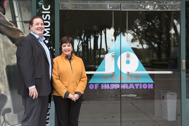 A NEW DECADE: Patel Conservatory Managing Director Brad Casey and Straz President Judy Lisi. - chip weiner