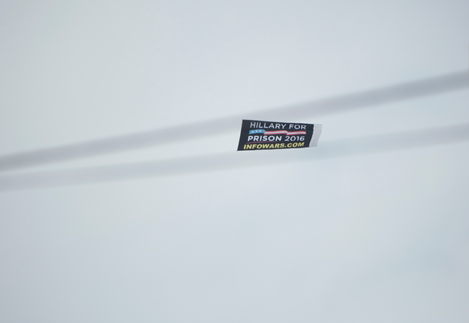 This banner flew overhead in circles all day on Sunday. - Joeff Davis