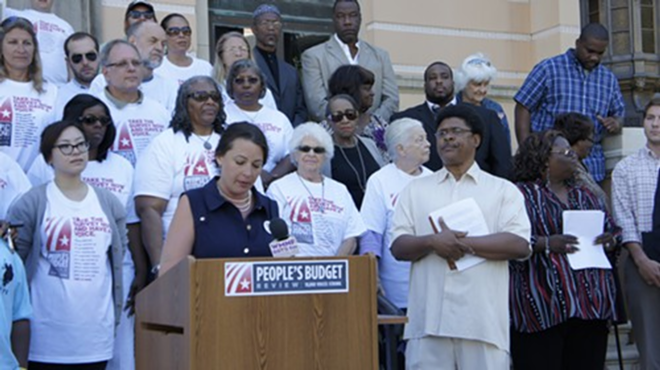 St. Petersburg League of Women Voters President Darden Rice, speaking at the People's Budget Review announcement Monday at St. Petersburg City Hall. - Arielle Stevenson