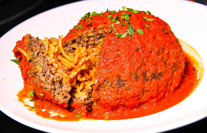 Datz wants you to eat this dummy thicc one-pound meatball filled with spaghetti