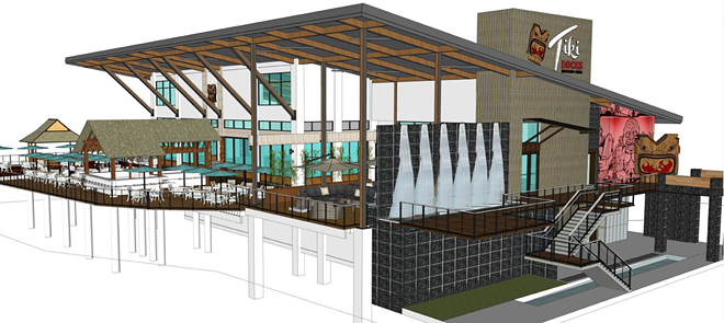 A 3D rendering of Riverview's Tiki Docks River Bar & Grill, a 15,000-square-foot newcomer. - Courtesy of 23 Restaurant Services