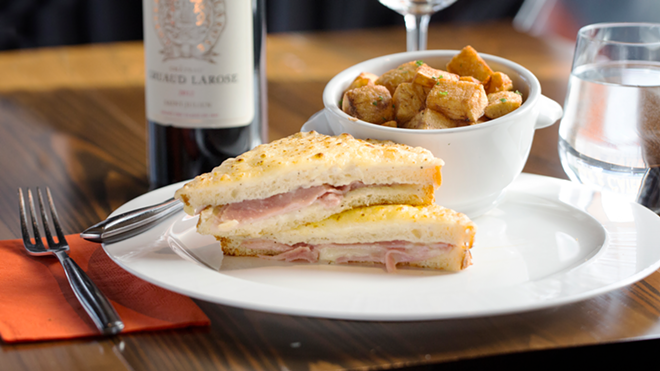 A French spin on grilled ham and cheese, croque-monsieur is a hit made more notable by side potatoes. - Chip Weiner