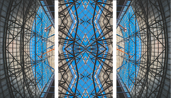 A triptych showing the original Armory ceiling. - Amy Martz