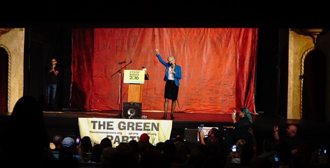 Green Party presidential candidate Jill Stein rallies in Tampa to a crowd of nearly 300 people. - Zebrina Edgerton-Maloy