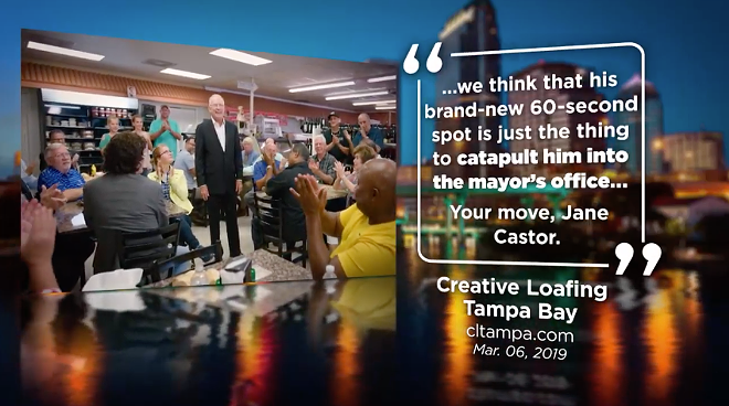Tampa mayoral candidate David Straz used a quote of us making fun of him in his new ad
