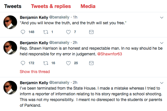 Kelly tweeted some remarks about Tuesday's events before either deleting or locking down his account. - Screen grab, Twitter