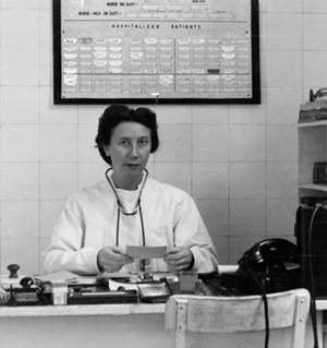Jadwiga Lenartowicz Rylko working in a camp dispensary, Germany 1949. Photo by W. Rylko. - Courtesy of Barbara Rylko-Bauer