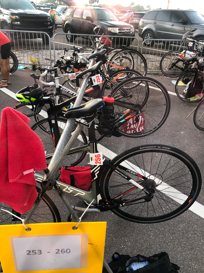 Bikes and other gear were spaced further apart in the transition area. - Resie Waechter