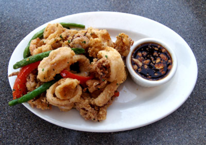 SQUID PRO QUO: With a unique twist on calamari, Mitchell's serves it Kung Pao style with green beans and red peppers. - Valerie Troyano