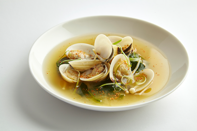 Clam miso soup is a spin on a classic, featuring clams as the star in a shiro miso. - YO! Sushi
