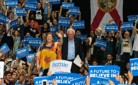 Sanders and his wife at the Florida State Fairgrounds in Tampa in March of 2016. - Ivy Ceballo