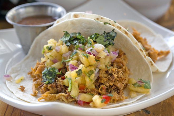 TACO TALK: Hablo’s Pork al Pastor with dry-rubbed, slow-cooked pulled pork. - Chip Weiner